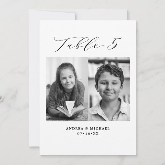 ミニマル結婚リストの表5番号と写真カード 案内状 (裏面)