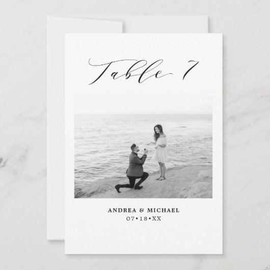 ミニマル結婚リストの表7番号と写真カード 案内状 (裏面)