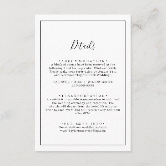 ミニマル結婚リストの詳細エンクロージャカード エンクロージャーカード (正面)