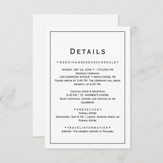 ミニマル結婚リストの詳細エンクロージャカード エンクロージャーカード (正面/裏面)