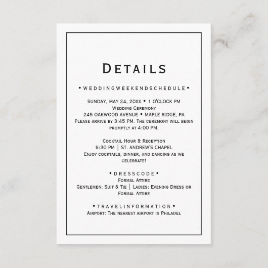 ミニマル結婚リストの詳細エンクロージャカード エンクロージャーカード (正面)