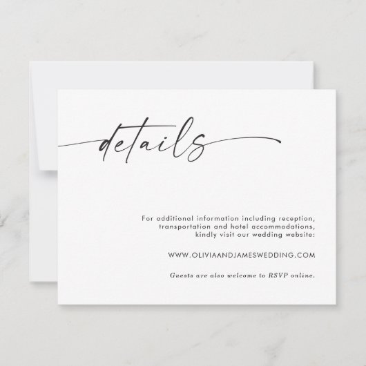 ミニマル結婚リストの詳細カード、エンクロージャカード 招待状 (正面)