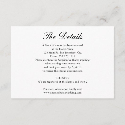 ミニマル結婚リストの詳細（写真あり） エンクロージャーカード (正面)