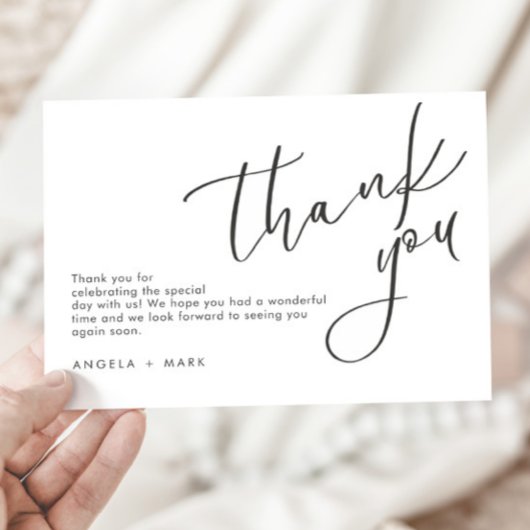 ミニマル結婚リストの黒のスクリプトサンキューカード 招待状