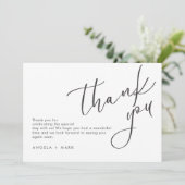 ミニマル結婚リストの黒のスクリプトサンキューカード 招待状 (スタンド正面)