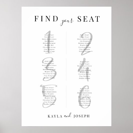 ミニマル結婚リストの6テーブル座席表の記号 ポスター (正面)