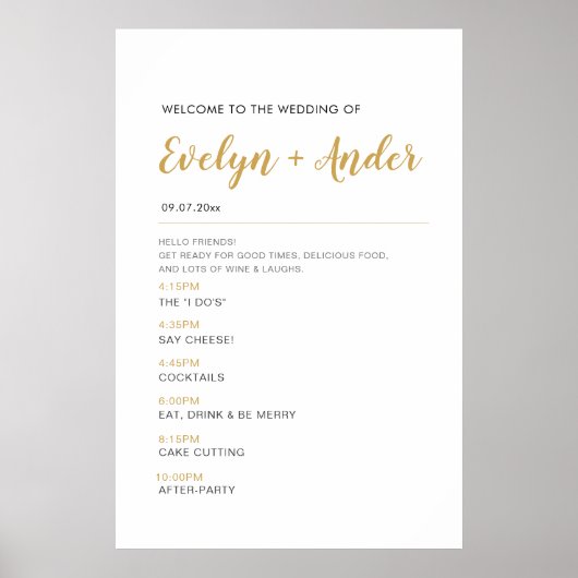 ミニマル結婚リストのWelcome & Timelineプログラム ポスター (正面)