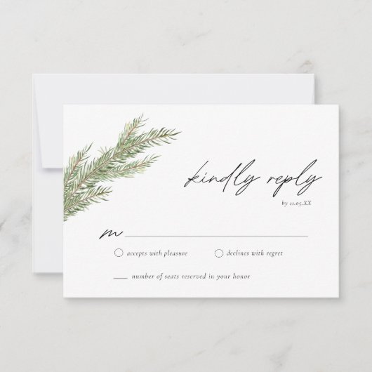 ミニマル結婚リストのWinter RSVPエンクロージャカード 招待状 (正面)