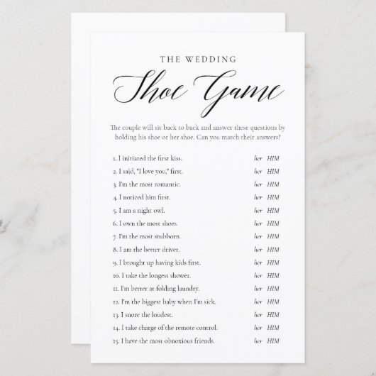 ミニマル結婚リストまたはカップルのシャワーゲームカード (正面/裏面)