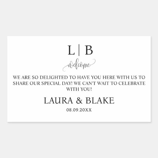 ミニマル結婚リストウェルカムバッグフォーホテルゲスト 長方形シール (正面)