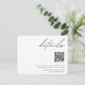 ミニマル結婚リストスクリプトの詳細QRコードRSVP エンクロージャーカード (スタンド正面)