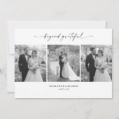 ミニマル結婚リストスクリプトの4枚の写真サンキューカード サンキューカード (裏面)