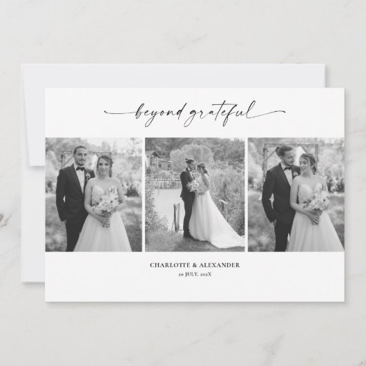 ミニマル結婚リストスクリプトの4枚の写真サンキューカード サンキューカード (裏面)