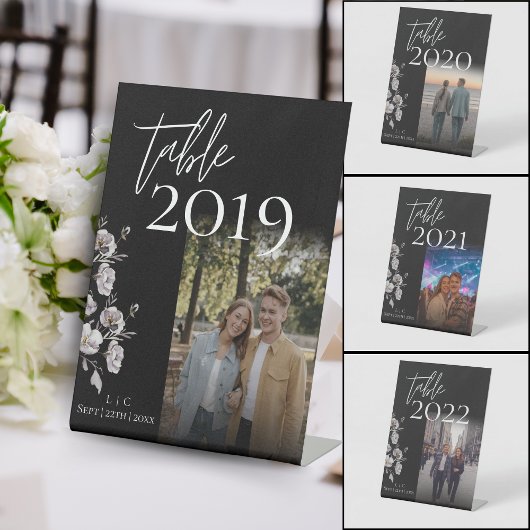 ミニマル結婚リストブラックの写真表番号 台座サイン