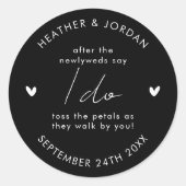 ミニマル結婚リストブラックの私紙吹雪の好意 ラウンドシール (正面)