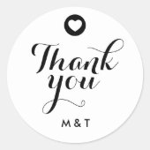 ミニマル結婚リストホワイトの台本ありがとうモノグラム ラウンドシール (正面)