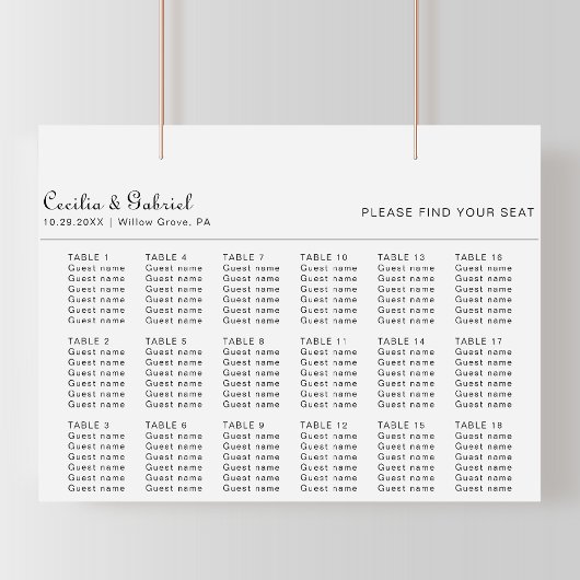 ミニマル結婚リスト座席表 ポスター