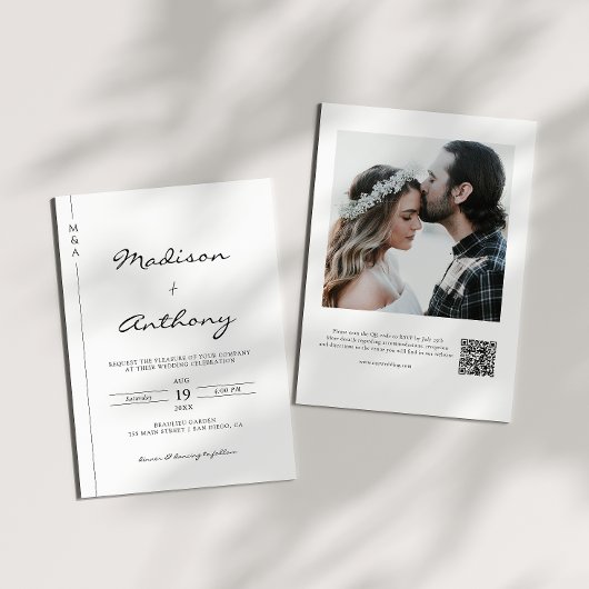 ミニマル結婚リスト書道の写真QRコード 招待状