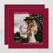 ミニマル結婚リストCranberry Redの写真Love & サンキューカード (正面/裏面)