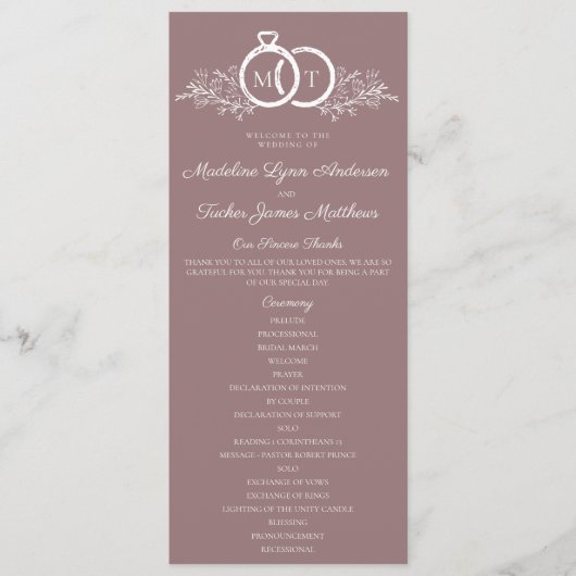 ミニマル結婚リストMauveのリングや輪モノグラ結婚ム プログラム (正面)