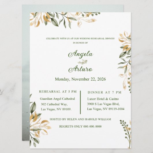 ミニマル結婚リハーサルディナー招待状 招待状 (正面/裏面)