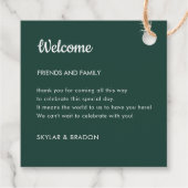 ミニマル結婚主義のエメラルドグリーン歓迎ギフト フェイバータグ (裏面)