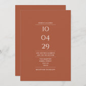 ミニマル結婚主義のテラコッタのデート 招待状 (正面/裏面)