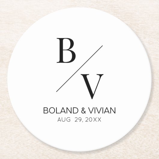 ミニマル結婚主義のデコのカスタムウェディングコースター ラウンドペーパーコースター (正面)