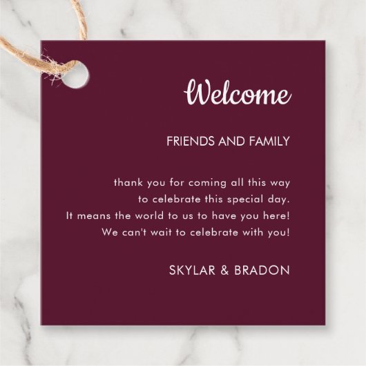 ミニマル結婚主義のブルゴーニュ歓迎ギフト フェイバータグ (正面)