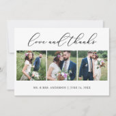 ミニマル結婚主義の書道の3枚の写真の愛 サンキューカード (正面)