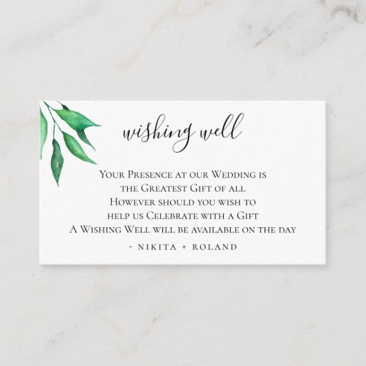 ミニマル結婚主義の緑の願い エンクロージャーカード (正面)