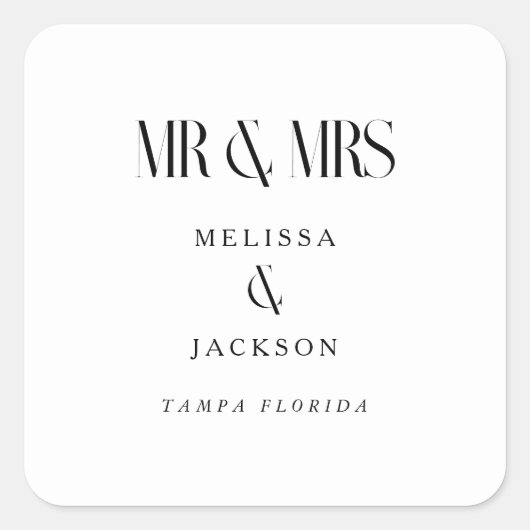 ミニマル結婚主義シックデザインホワイト夫妻 スクエアシール (正面)