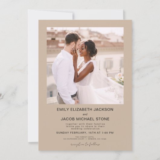 ミニマル結婚主義ホワイトのテラコッタ4枚の写真 招待状 (裏面)