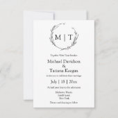 ミニマル結婚主義モノグラム白黒 招待状 (正面)