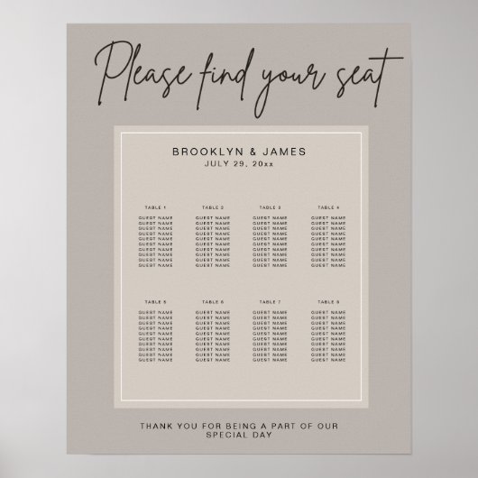 ミニマル結婚席の座席表 ポスター (正面)