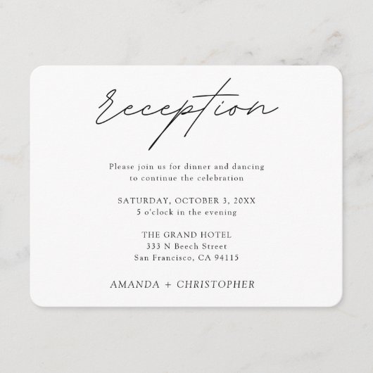 ミニマル結婚式のレセプションカード エンクロージャーカード (正面)