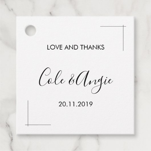 ミニマル結婚式の引き出物ラベル縁ど交差 フェイバータグ (正面)