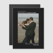 ミニマル結婚式の日付を保存フォトブラック マグネット招待状 (正面/裏面)