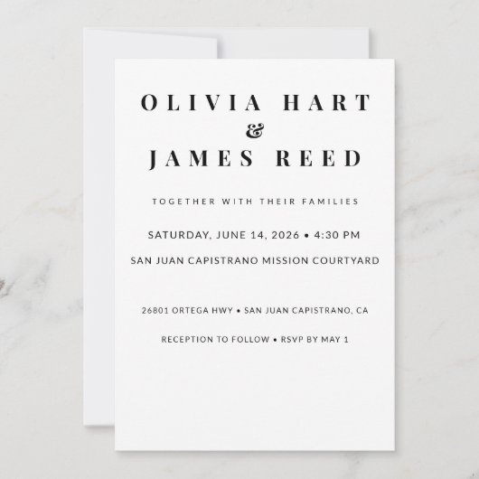 ミニマル結婚式招待状エレガント-カスタム5 x 7 招待状 (正面)