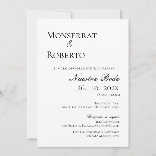 ミニマル結婚式招待状スペインの 招待状 (正面)