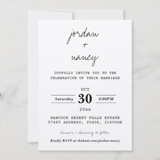 ミニマル結婚式招待状テンプレート 招待状 (裏面)