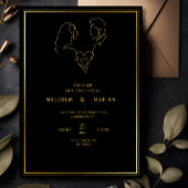 ミニマル結婚式招待状ブラックウェッエレガントディン 招待状