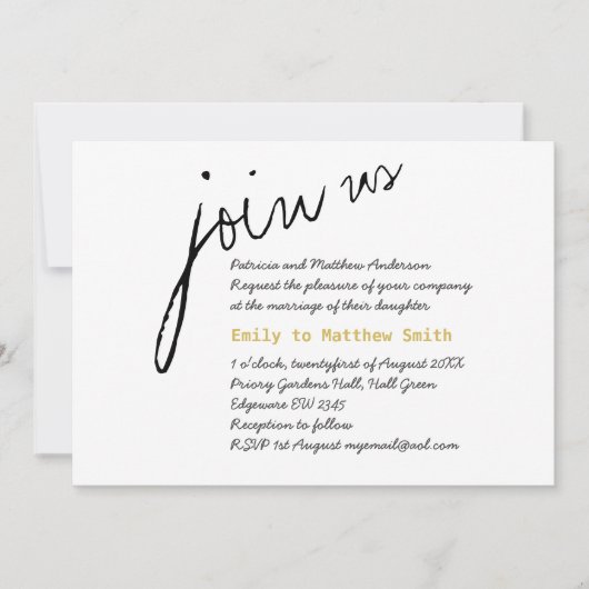 ミニマル結婚式招待状モダンスクリプトホワイト 招待状 (正面)