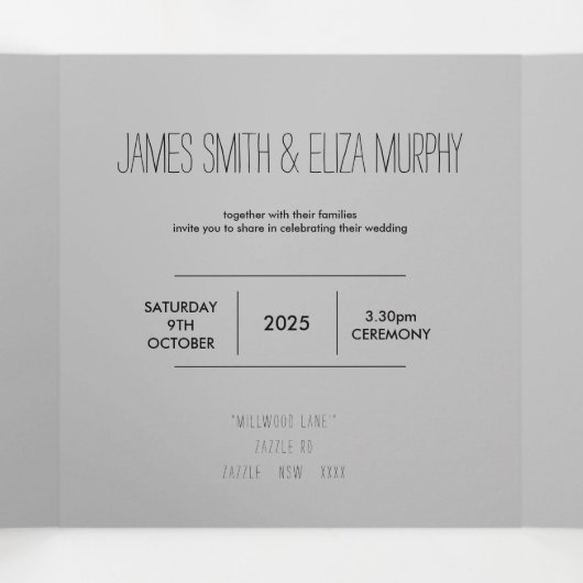 ミニマル結婚式招待状3つ折り写真付き 三つ折りプログラム (内部中)