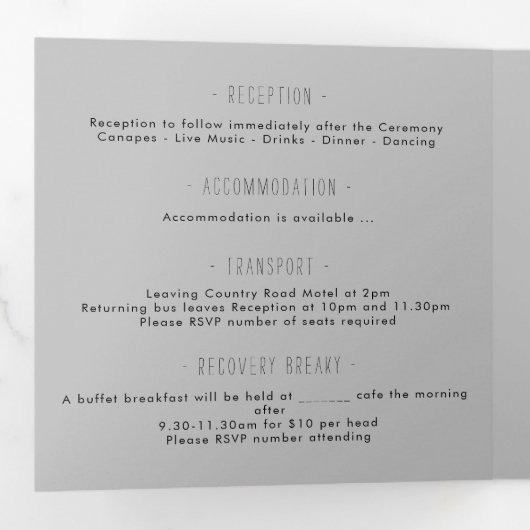 ミニマル結婚式招待状3つ折り写真付き 三つ折りプログラム (内部最初)