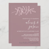 ミニマル結婚式招待状 – マウヴフローラ 招待状 (正面/裏面)