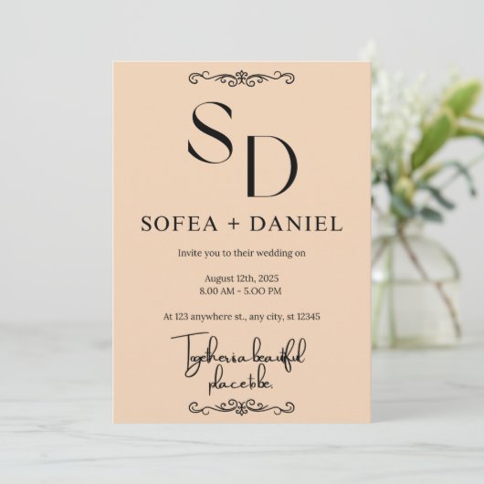 ミニマル結婚式招待状 | 編集可能モダン5" 招待状 (スタンド正面)