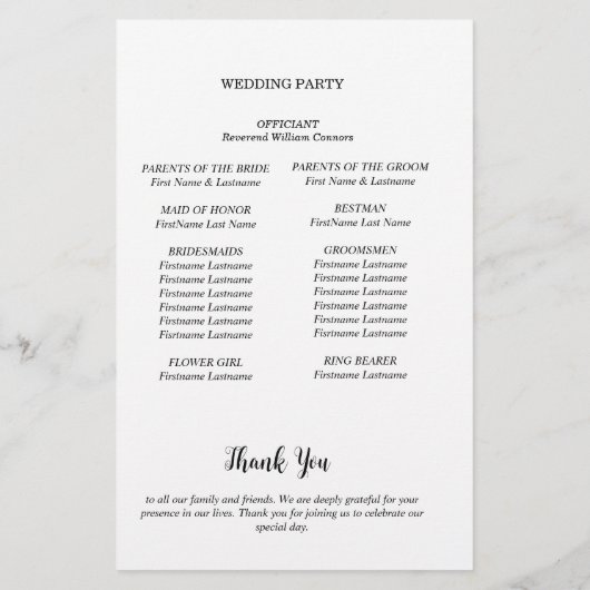 ミニマル結婚式 プログラムカード (裏面)