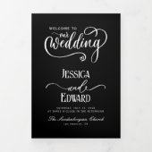 ミニマル結婚式 プログラム白黒エレガント 三つ折りプログラム (カバー)