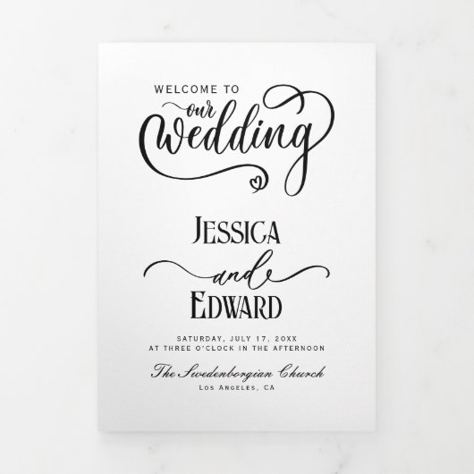 ミニマル結婚式 プログラム白黒エレガント 三つ折りプログラム (カバー)